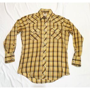 Vintage American West Pearl Snap Orange Plaid Shirt Men's 15-15 1/2 Western